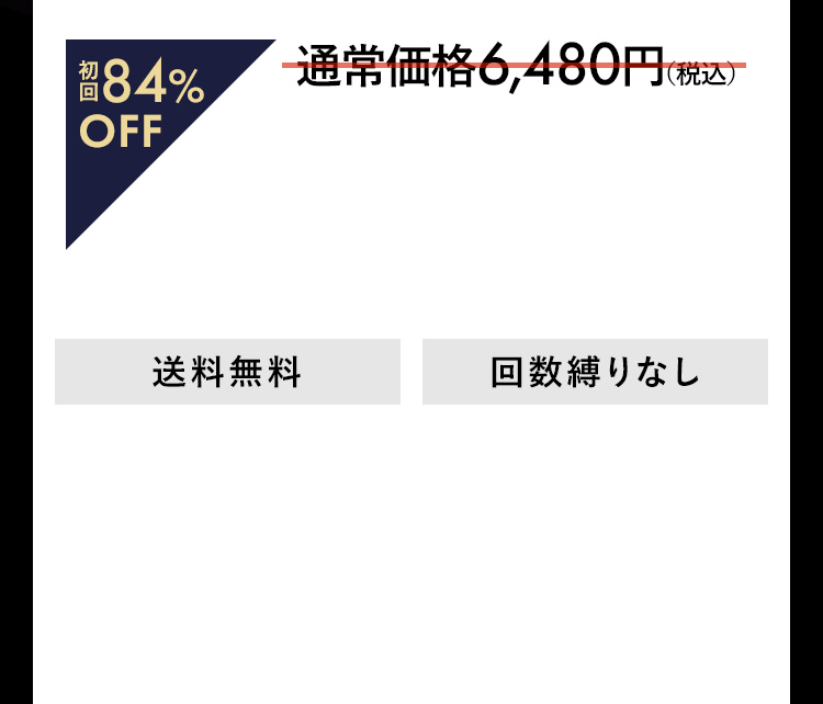 通常価格6,480円（税込） 初回84％OFF 980円（税込） 送料無料 回数縛りなし