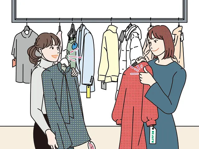 友達と一緒に試着を楽しむシーン