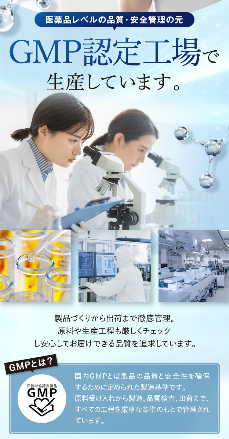 GMP認定工場で生産しています。