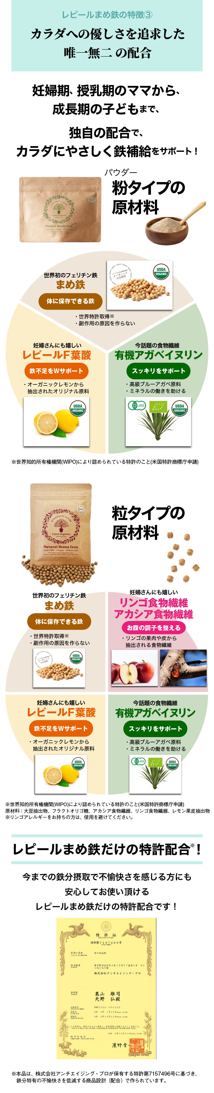 レピールまめ鉄の特徴③カラダへの優しさを追求した唯一無二の配合
