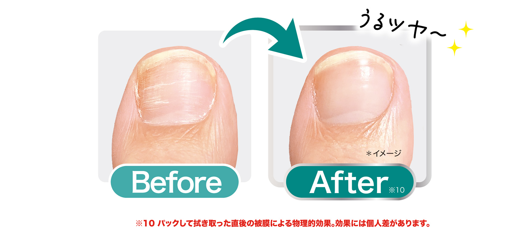 Before > After ※10 パックして拭き取った直後の被膜による物理的効果。効果には個人差があります。