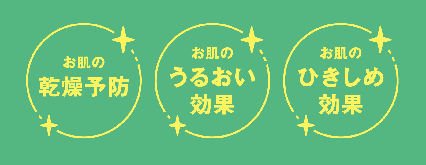 お肌の乾燥予防 / お肌のうるおい効果 / お肌のひきしめ効果