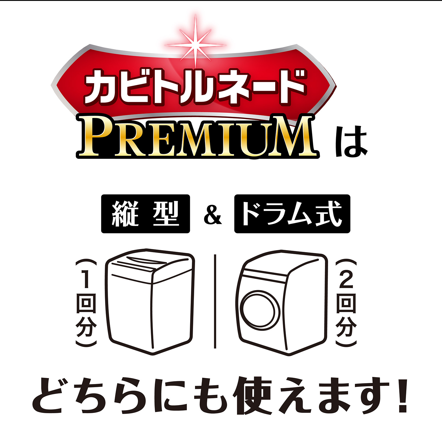 カビトルネードPREMIUMは縦型＆ドラム式　どちらにも使えます！
