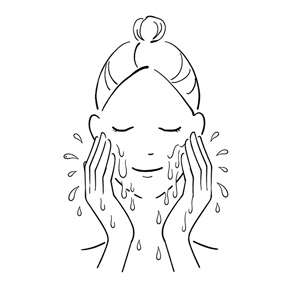 1～2分おいてから水またはぬるま湯で十分に洗い流すイラスト