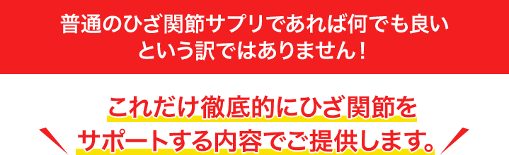 普通のひざ関節サプリであれば何でも良いという訳ではありません!これだけ徹底的にひざ関節をサポートする内容でご提供します。