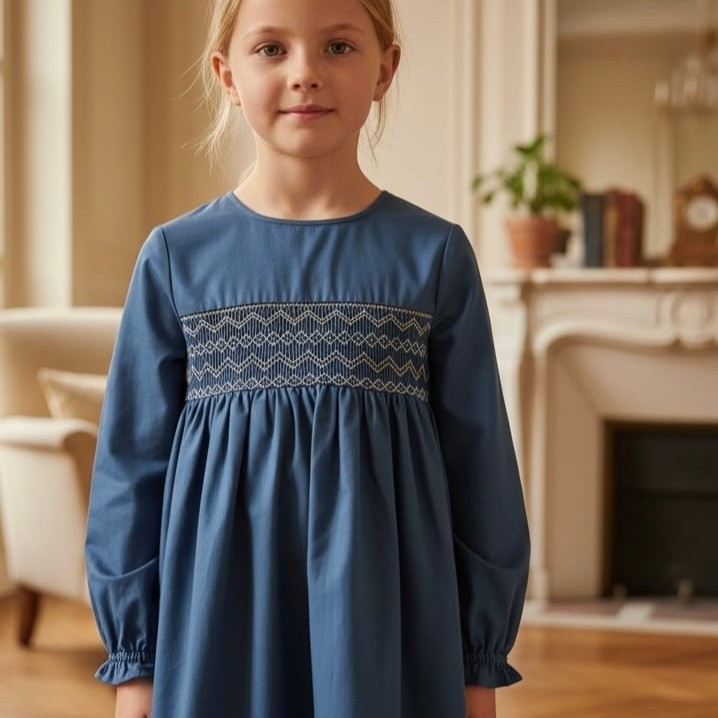 Blue Josephine Smocked Dress｜Marie Puce