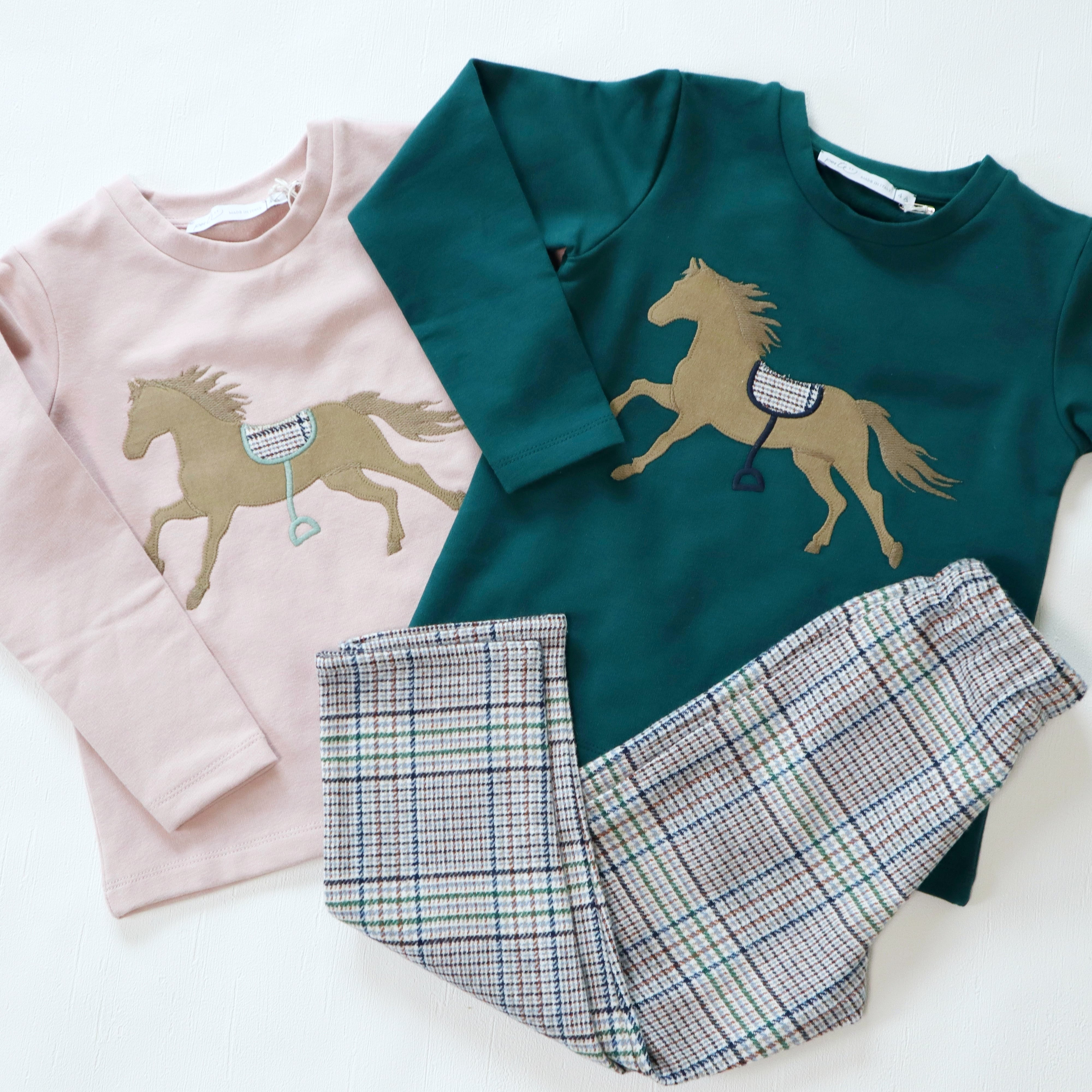  Horse トップス（Green/Pink）｜Perte サイズ: 4Y(104cm), カラー: PINK