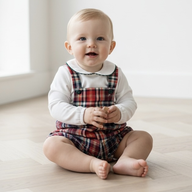  【Last 12M】 Red Tartan オーバーオール＆シャツ セットアップ｜Belan サイズ: 12M(80cm）