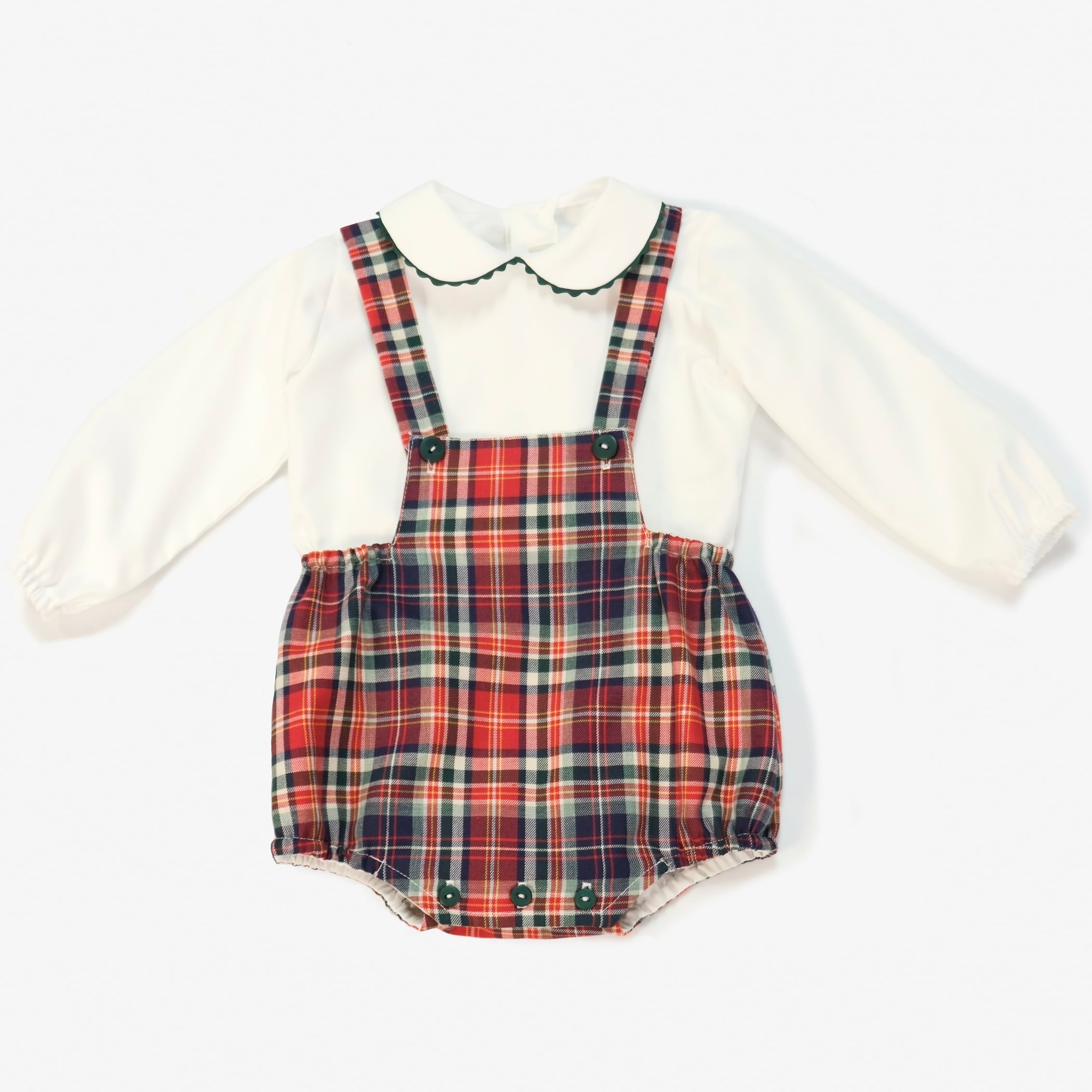  【Last 12M】 Red Tartan オーバーオール＆シャツ セットアップ｜Belan サイズ: 12M(80cm）