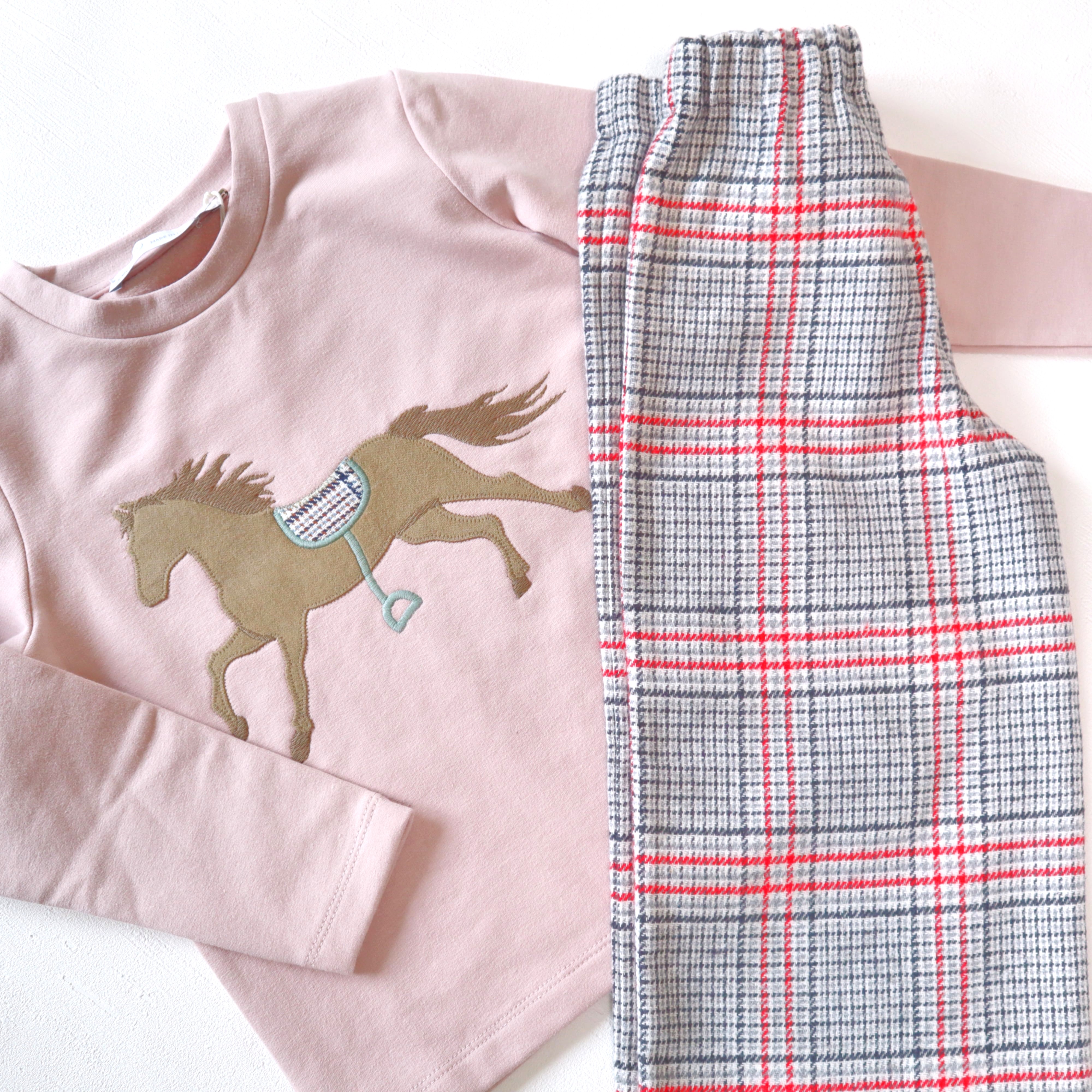  Horse トップス（Green/Pink）｜Perte サイズ: 4Y(104cm), カラー: PINK