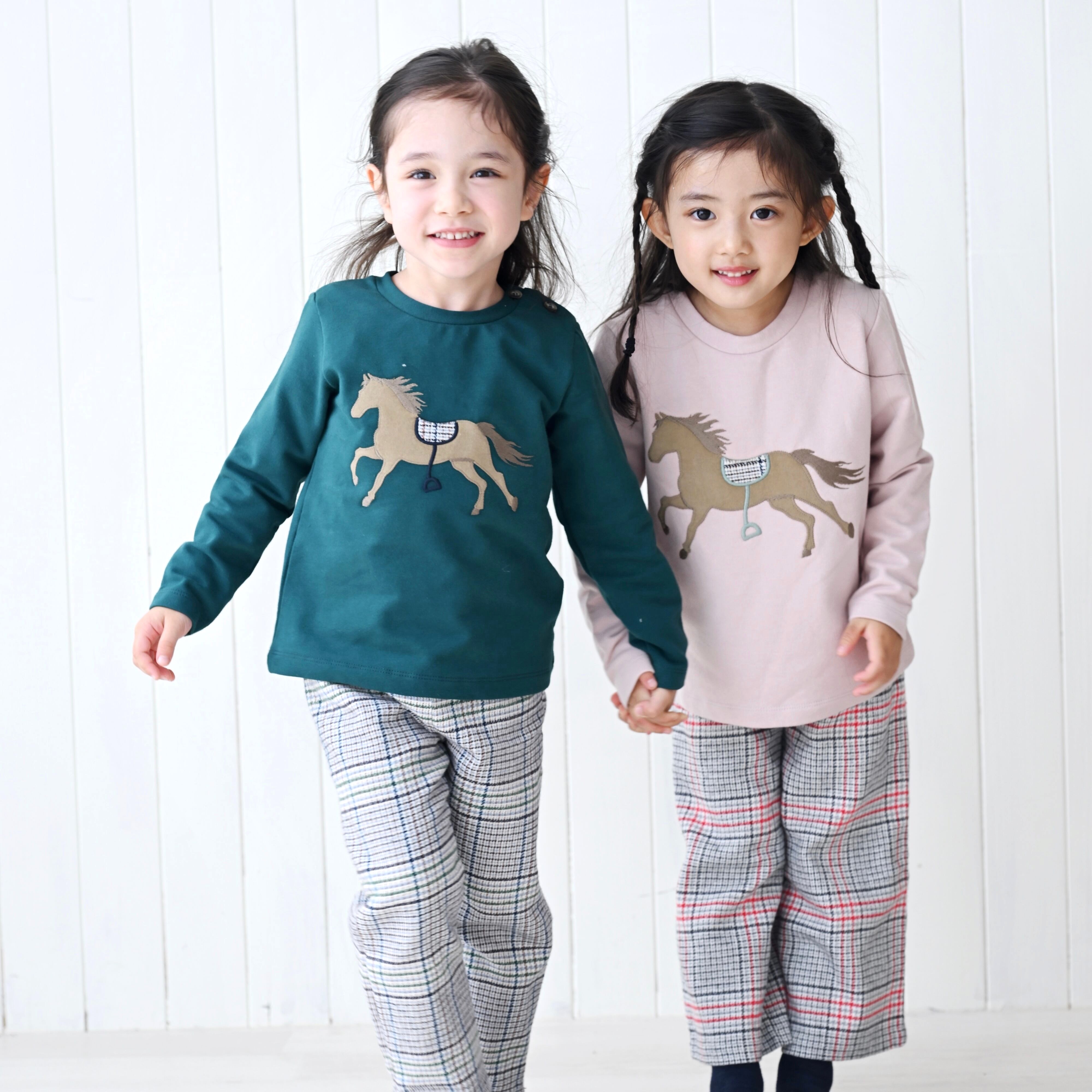  Horse トップス（Green/Pink）｜Perte サイズ: 4Y(104cm), カラー: PINK