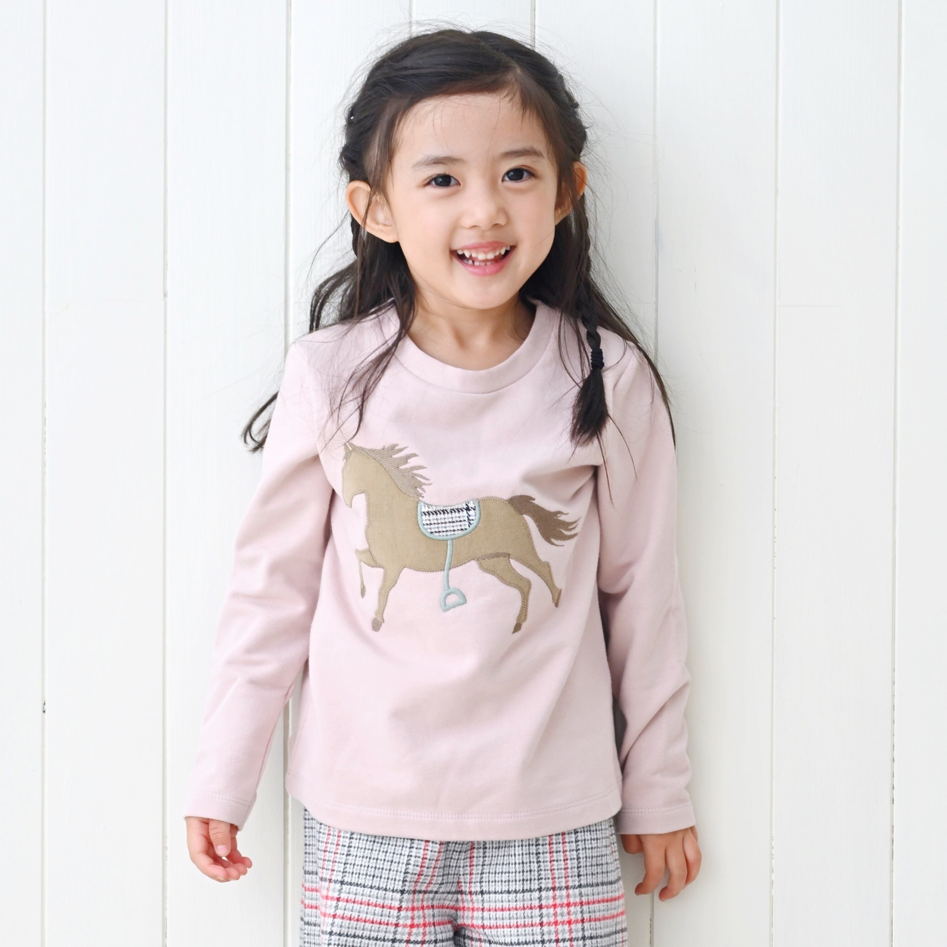  Horse トップス（Green/Pink）｜Perte サイズ: 4Y(104cm), カラー: PINK