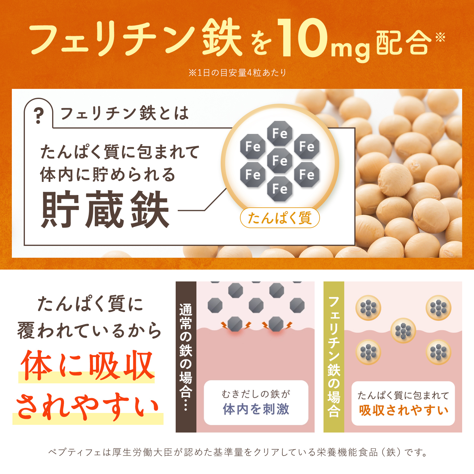 ペプティフェ peptife 30日分　フェリチン鉄×大豆ペプチド サプリメント