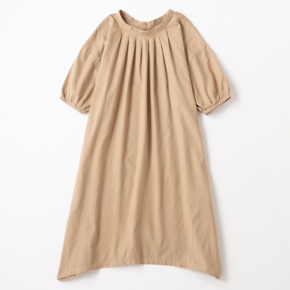 パフスリーブリネンワンピース カラー: ベージュ, サイズ: M
