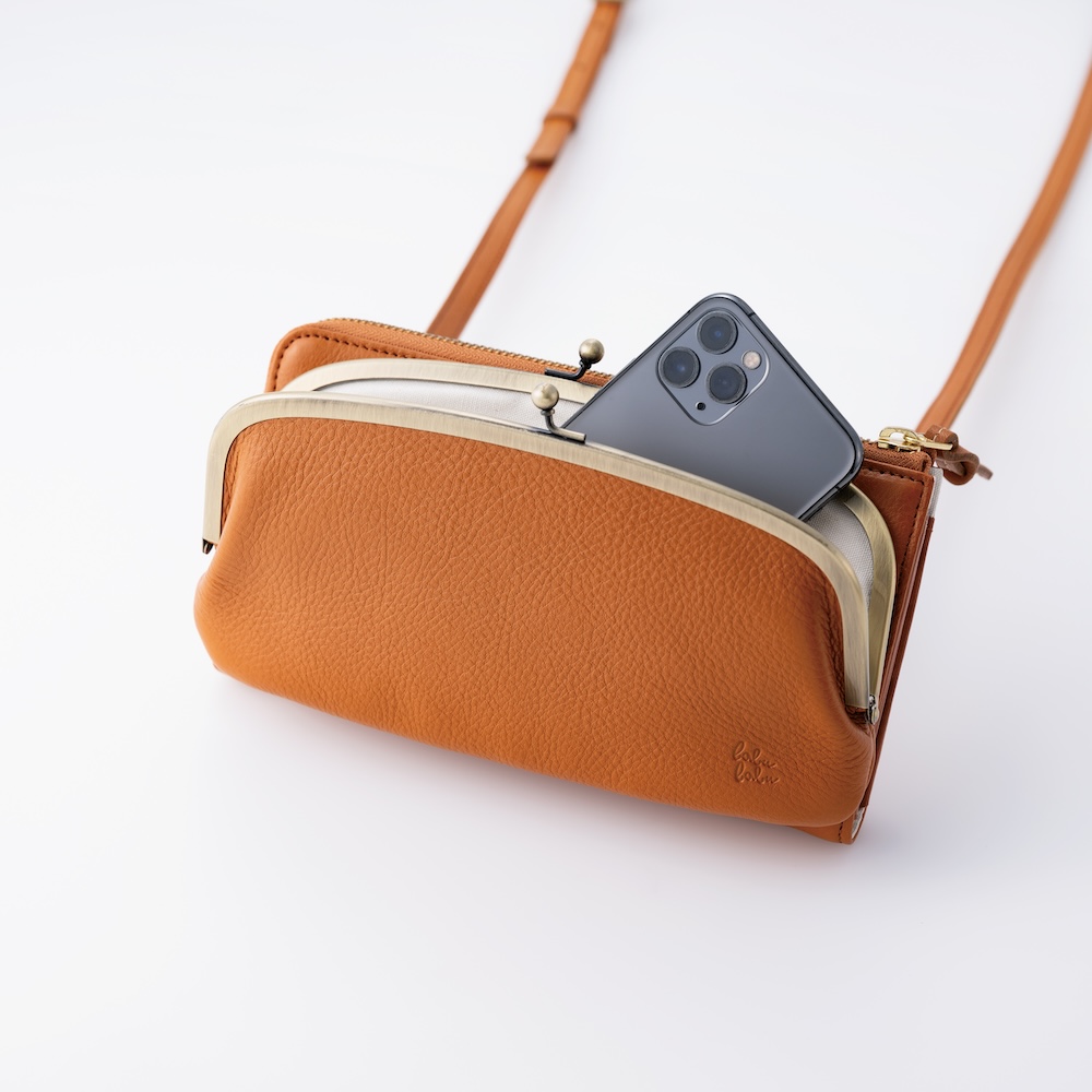 お財布ショルダー がまくちマホン【アムレット＆肩パット付き】 カラー: キャメル