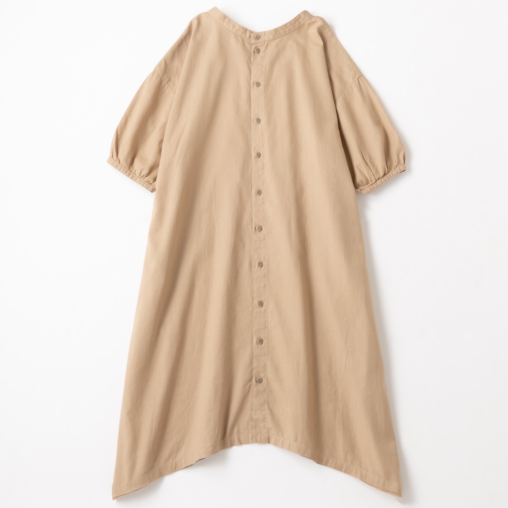 パフスリーブリネンワンピース カラー: ベージュ, サイズ: M