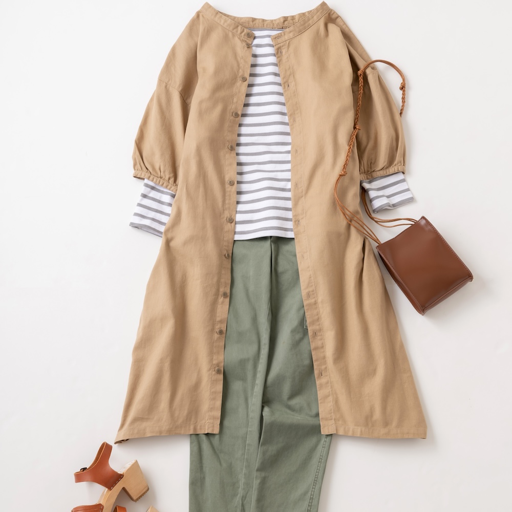 パフスリーブリネンワンピース カラー: ベージュ, サイズ: M