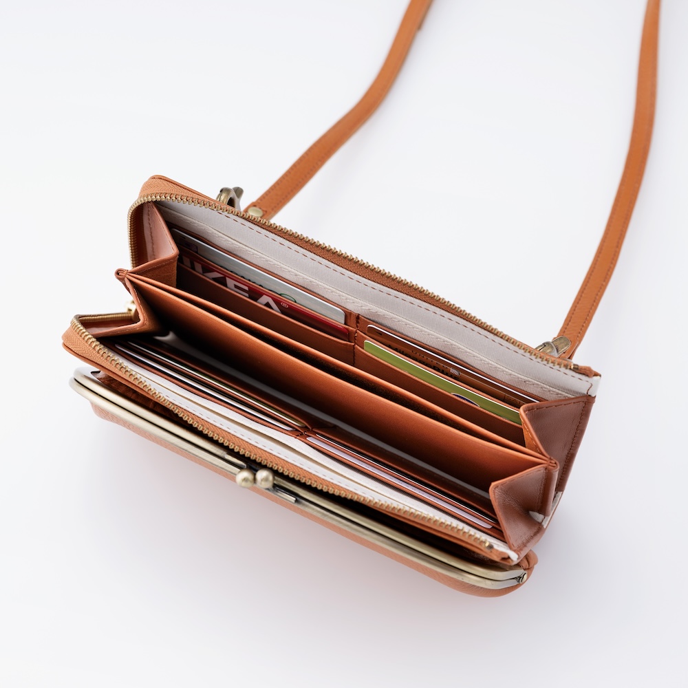 お財布ショルダー がまくちマホン【アムレット＆肩パット付き】 カラー: キャメル