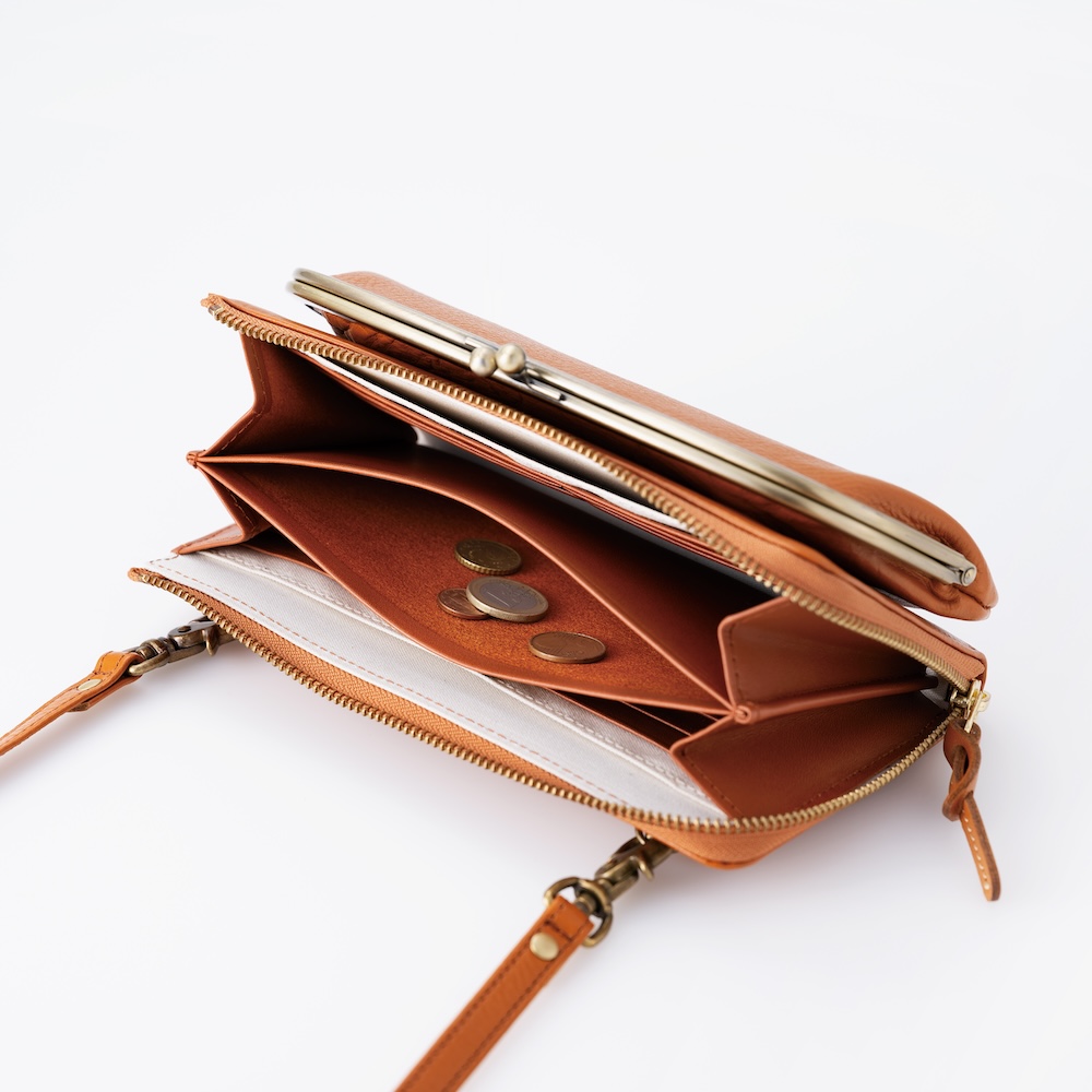 お財布ショルダー がまくちマホン【アムレット＆肩パット付き】 カラー: キャメル