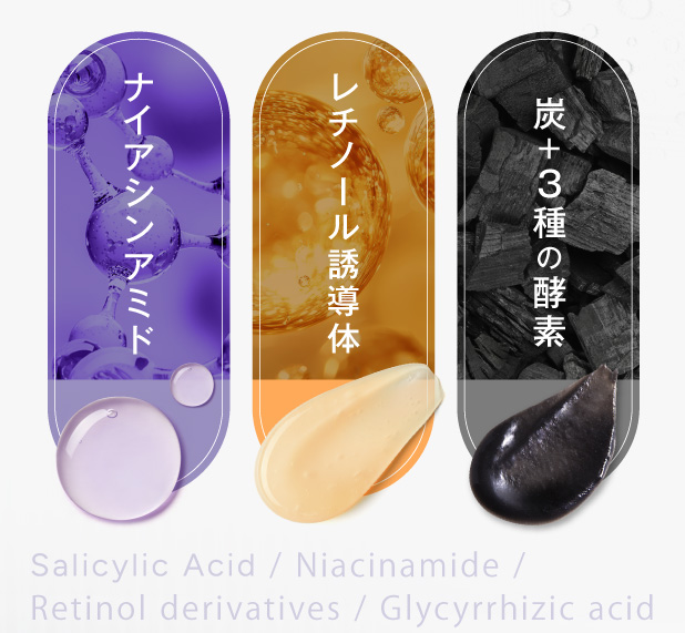 Salicylic Acid / Niacinamide / Retinol derivatives / Glycyrrhizic acid