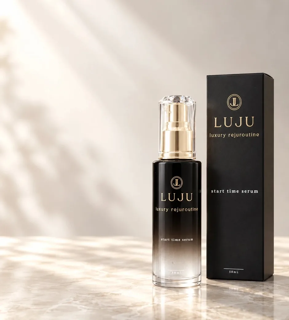 黒い箱と、LUJU スタートタイムセラムの瓶