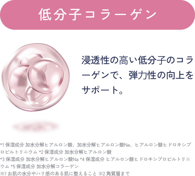 低分子コラーゲン 浸透性の⾼い低分⼦のコラーゲンで、弾⼒性の向上をサポート。