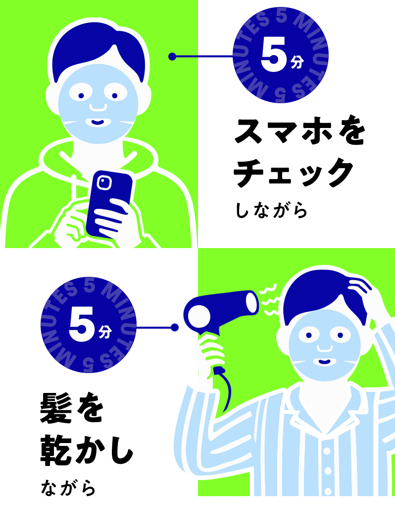 5分 スマホをチェックしながら 5分 髪を乾かしながら