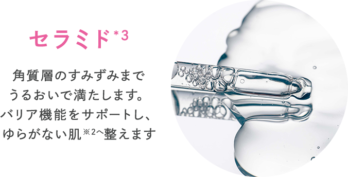 セラミド*3 角質層のすみずみまでうるおいで満たします。バリア機能をサポートし、ゆらがない肌※2へ整えます。