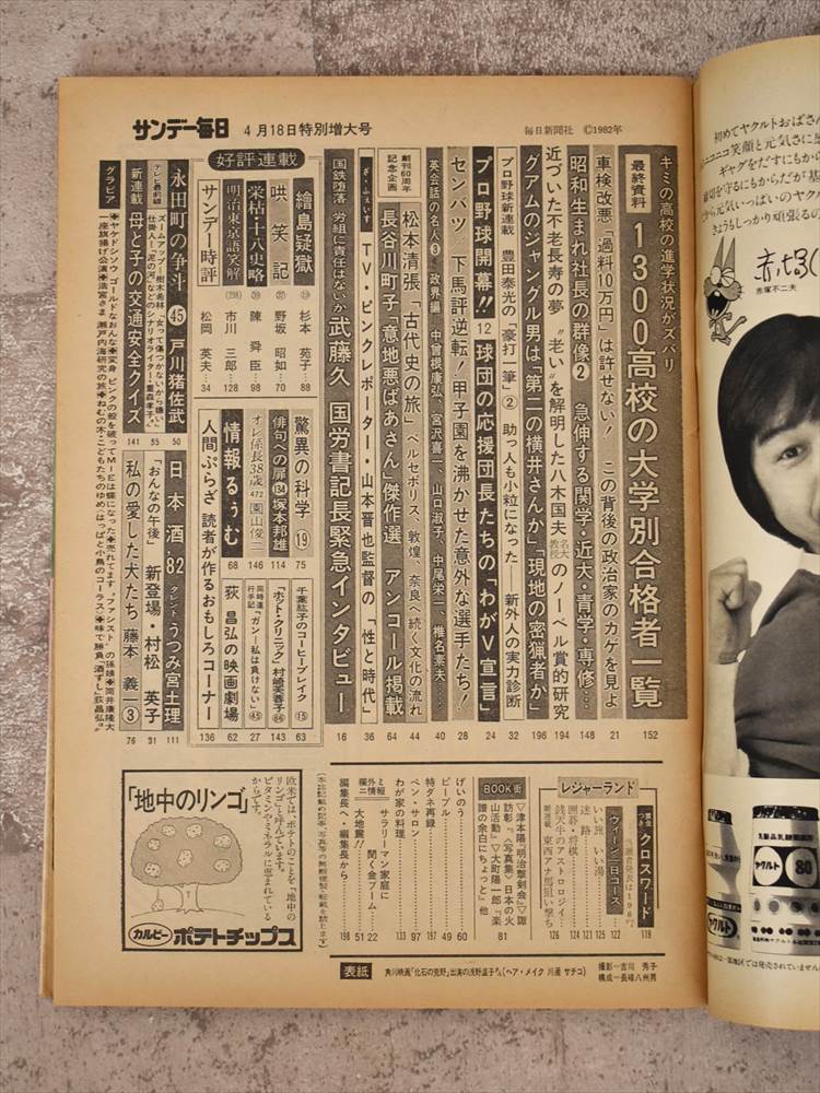 毎日新聞社 サンデー毎日 1982年4月18日号（昭和57年）【2】