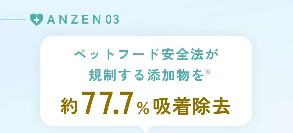 ANZEN03・ペットフード安全法が規制する添加物の約77.7%吸着除去
