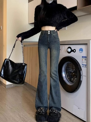 ウォッシュハイウエストフレアデニム