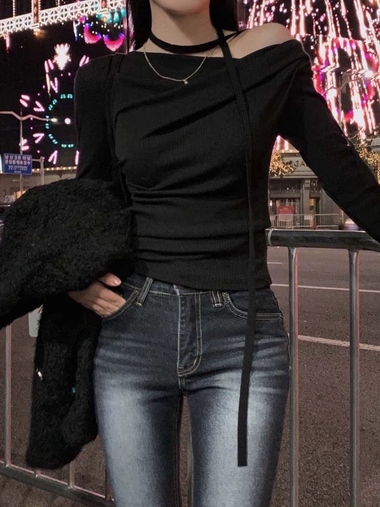 リボン付きワンショルトップス