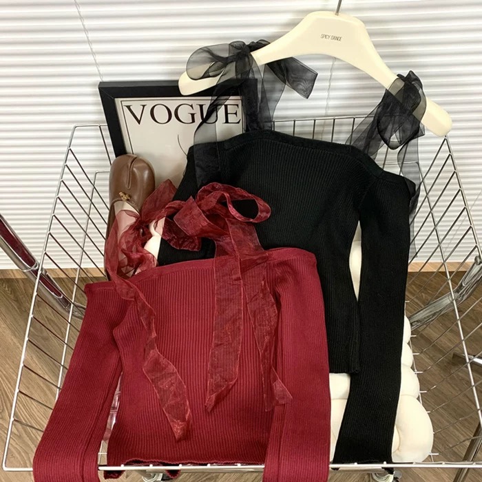 リボンショルダーニット