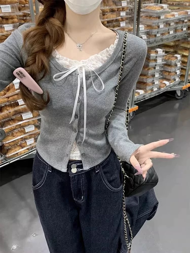 レースリボンカーデトップス