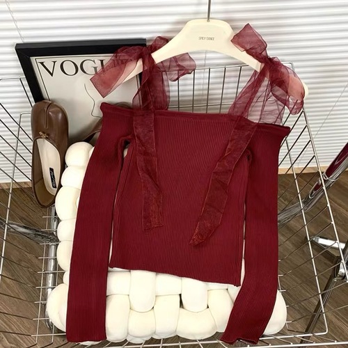 リボンショルダーニット