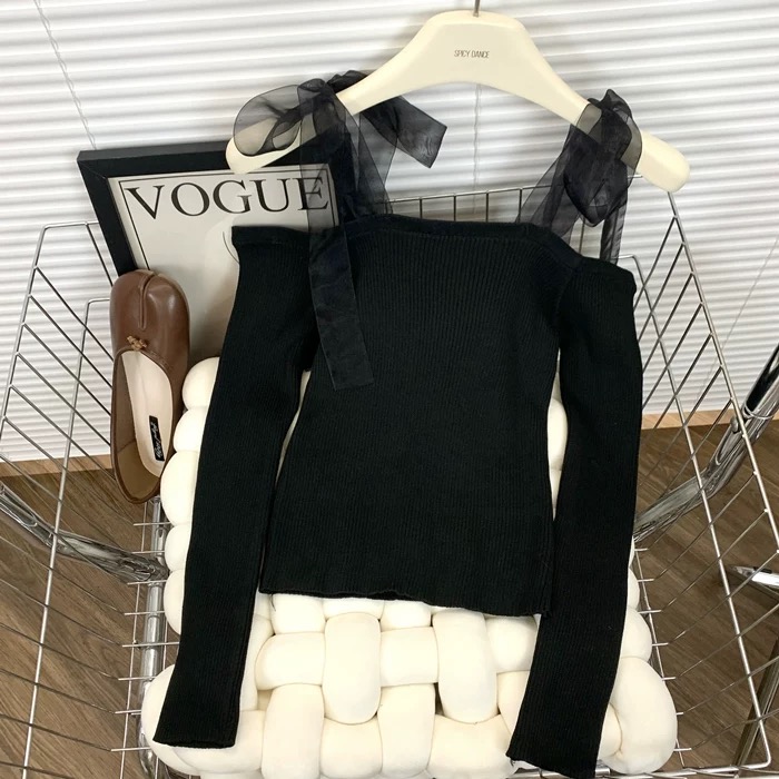 リボンショルダーニット