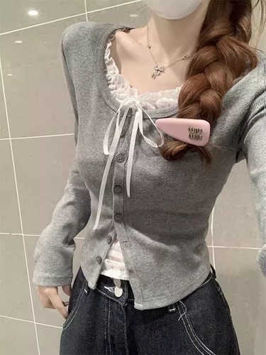 レースリボンカーデトップス