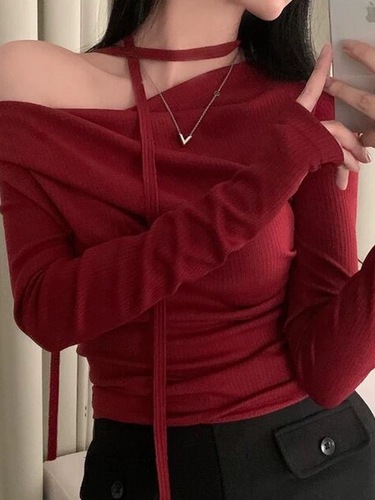 リボン付きワンショルトップス