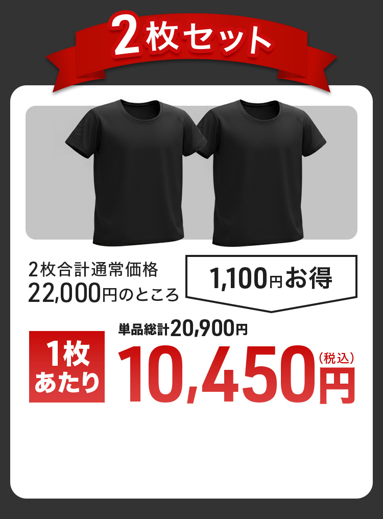 2枚セット 2枚合計通常価格 22,000円のところ 1,100円お得 1枚 あたり 単品総計20,900円 10,450円（税込）