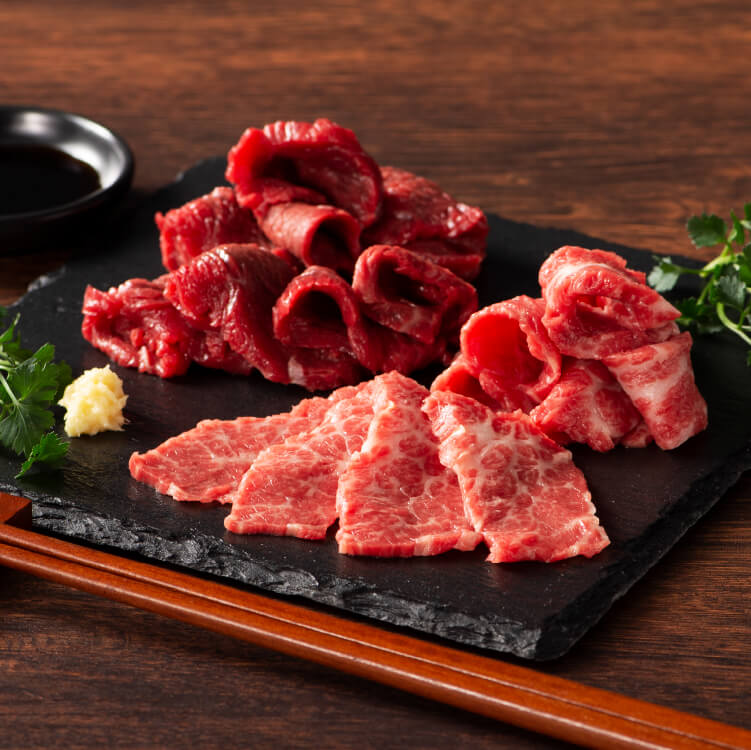熊本　馬刺しの食べ比べ（馬刺し上赤身・中トロ 各80g） タレ・生姜付