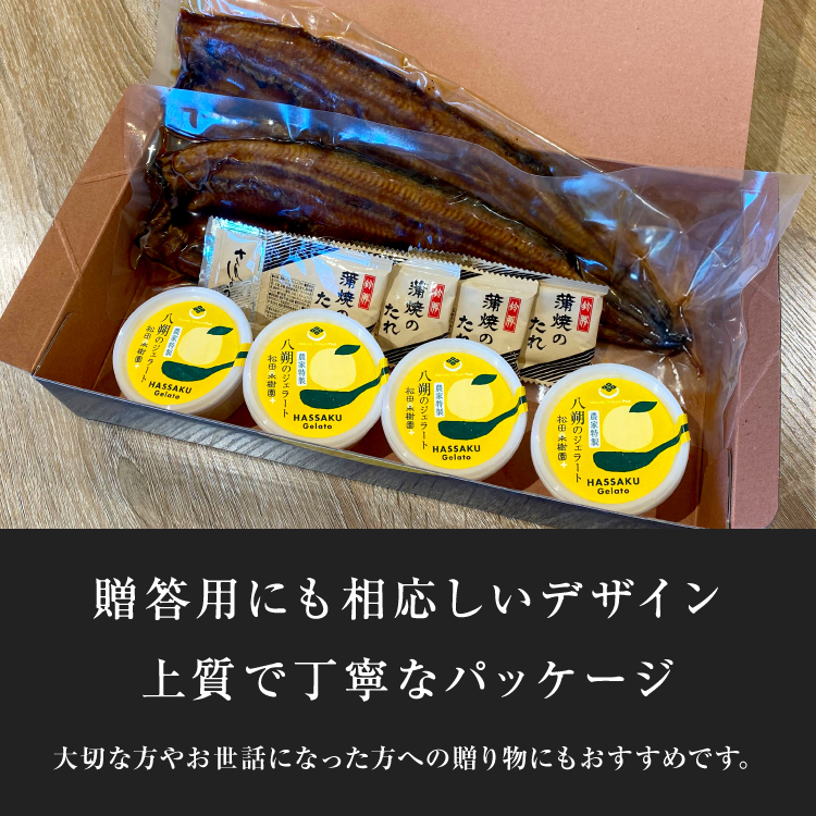 鹿児島県産 特大うなぎ蒲焼き（2尾）＜3〜6人前＞+特製ジェラート（八朔×4個）