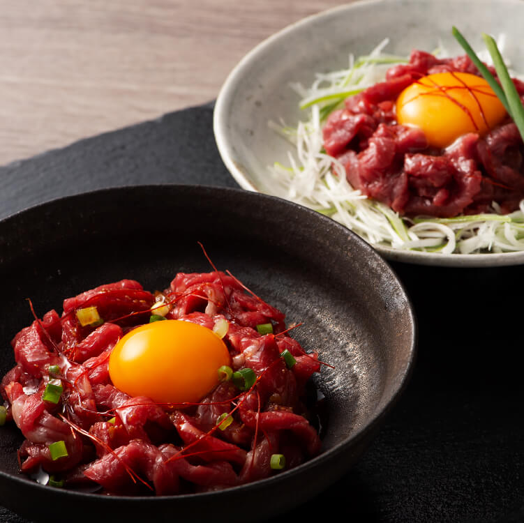 熊本　ユッケの食べ比べ（ふじ馬刺しユッケ・国産ユッケ）各50g×2P タレ付