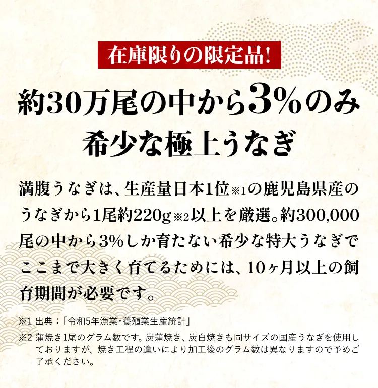 約3万尾の中から3%のみ 希少な極上うなぎ