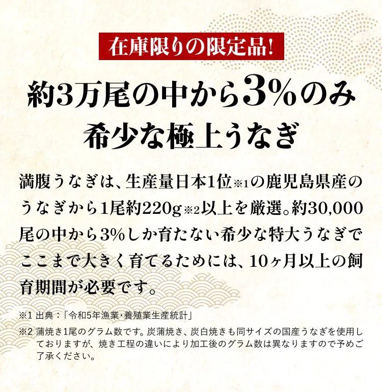 約3万尾の中から3%のみ 希少な極上うなぎ