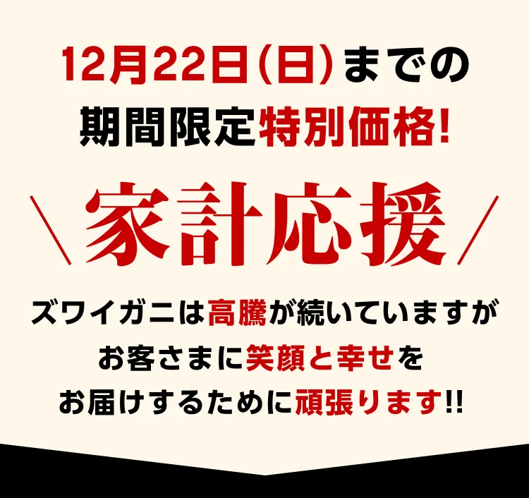 12月22日（日）までの期間限定特別価格!家計応援