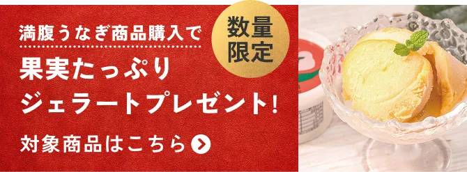 数量限定 満腹うなぎ商品購入で果汁たっぷりジェラートプレゼント！ 対象商品はこちら