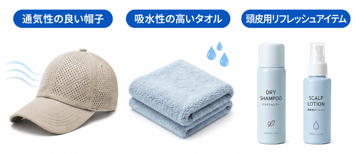 夏の頭皮ニキビを予防するグッズ