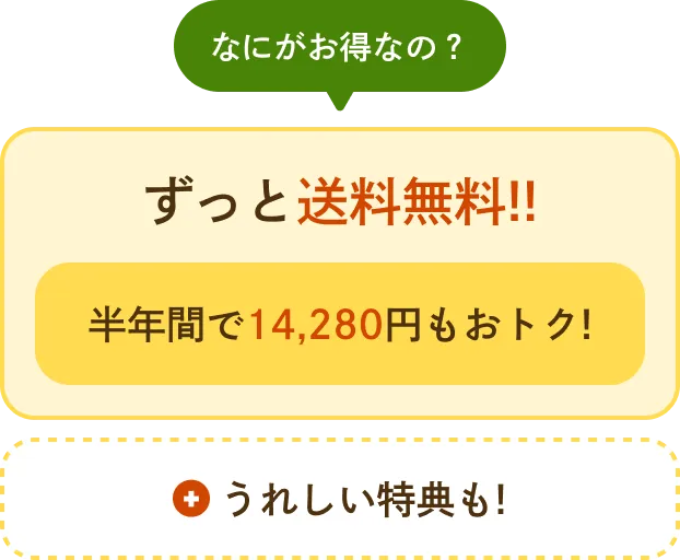 ずっと送料無料 半年間で14,280円もおトク!+うれしい特典も!