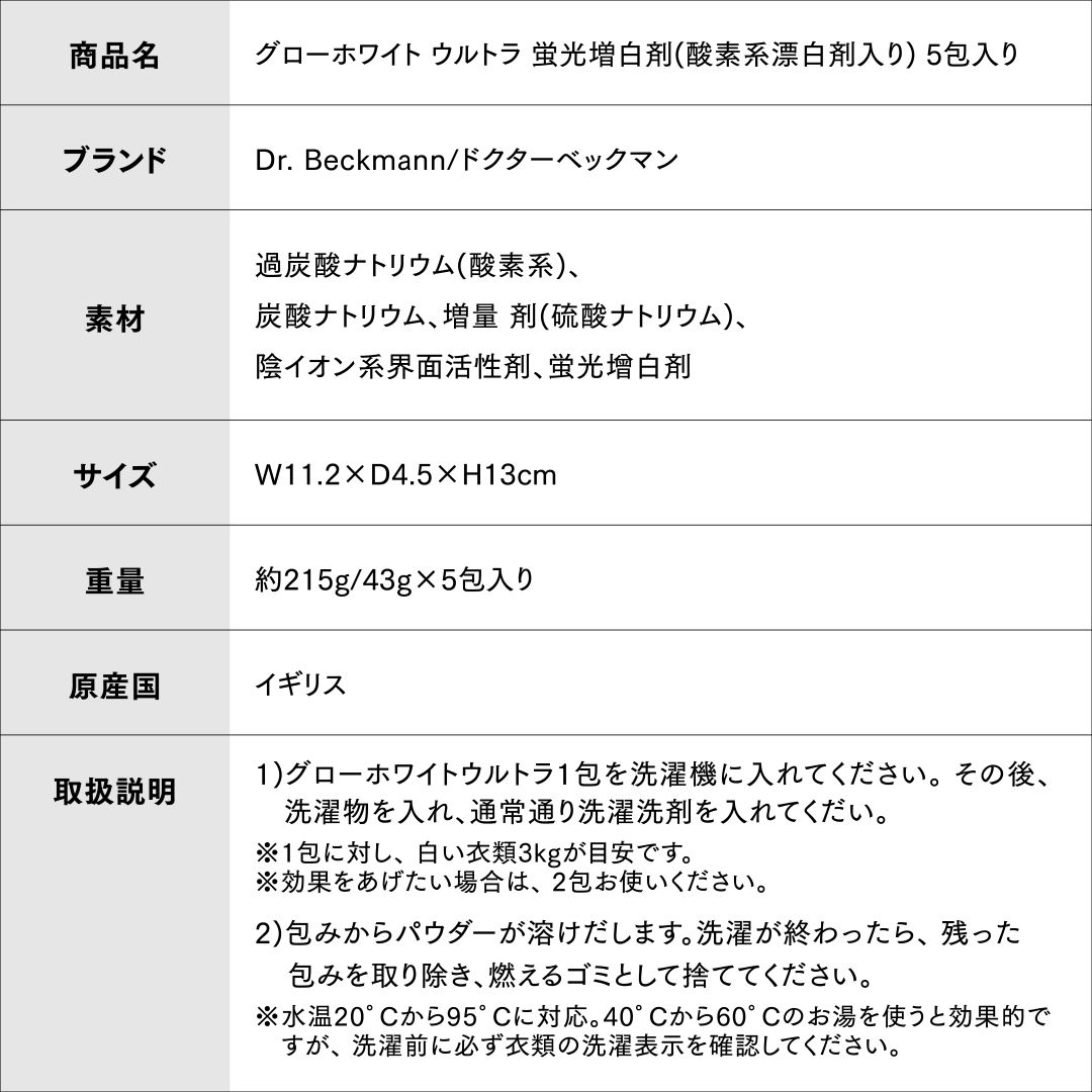 ドクターベックマン グローホワイト ウルトラ 蛍光増白剤（酸素系漂白剤入り）5包入り 