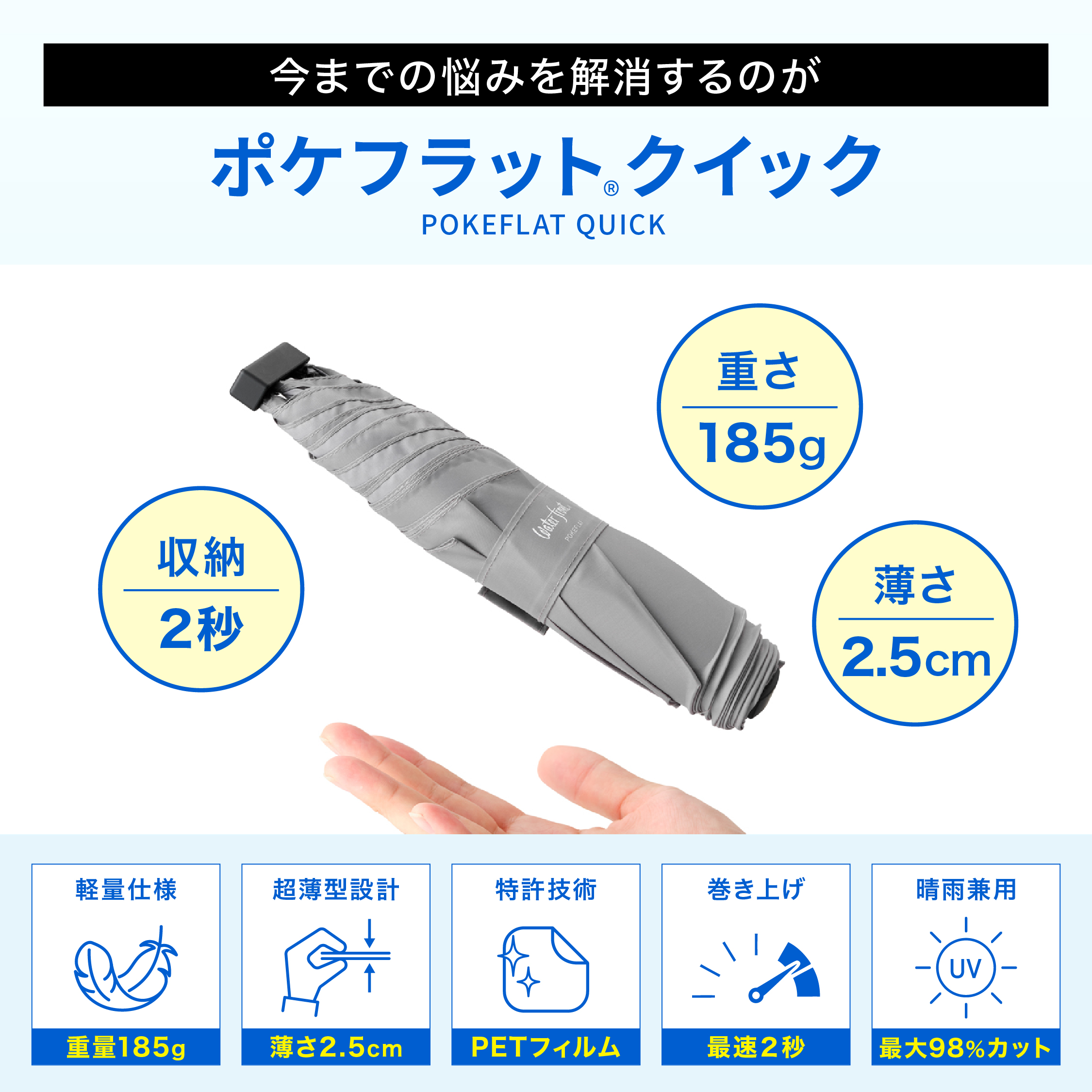 ポケフラットクイック 折りたたみ傘 カラー: ブラック